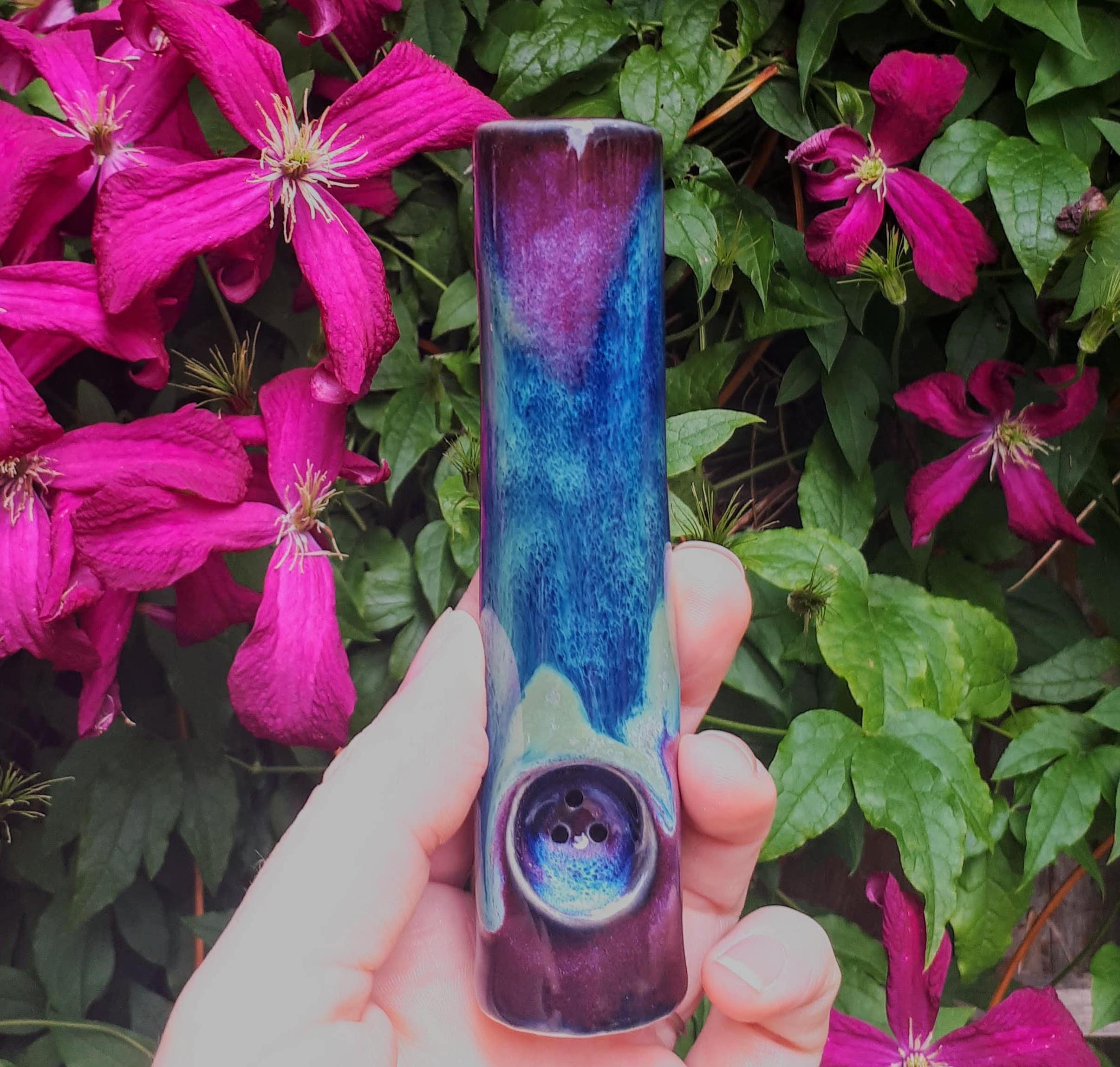 Nebula, Purple Blue, Teal and Black ceramic cannabis pipe