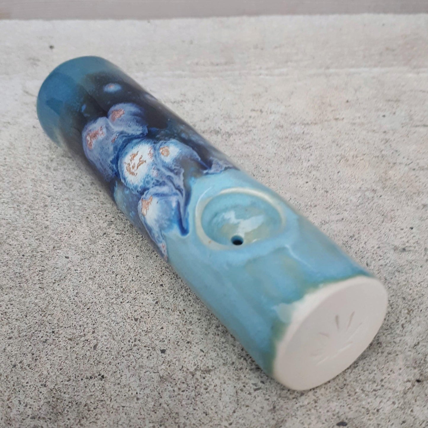 Side view of Blue Dream original cannabis pipe