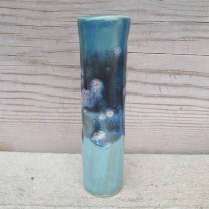 Blue Dream original cannabis pipe standing on end, back side
