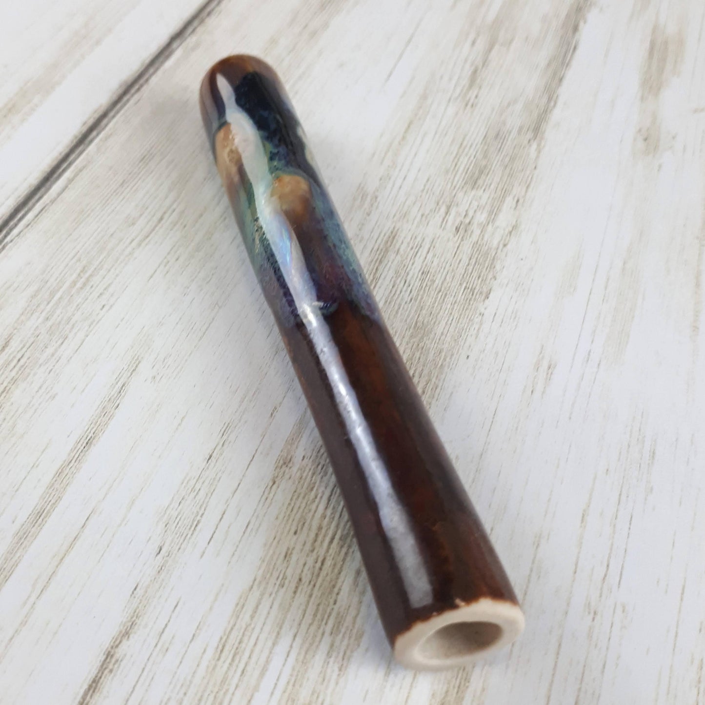 Dirty Peacock uno chillum pipe end view