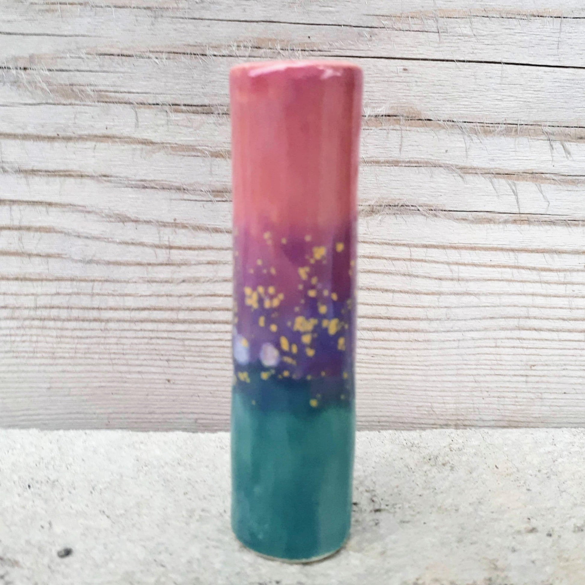 Cotton candy Dream Mini Cannabis Pipe standing on end back view