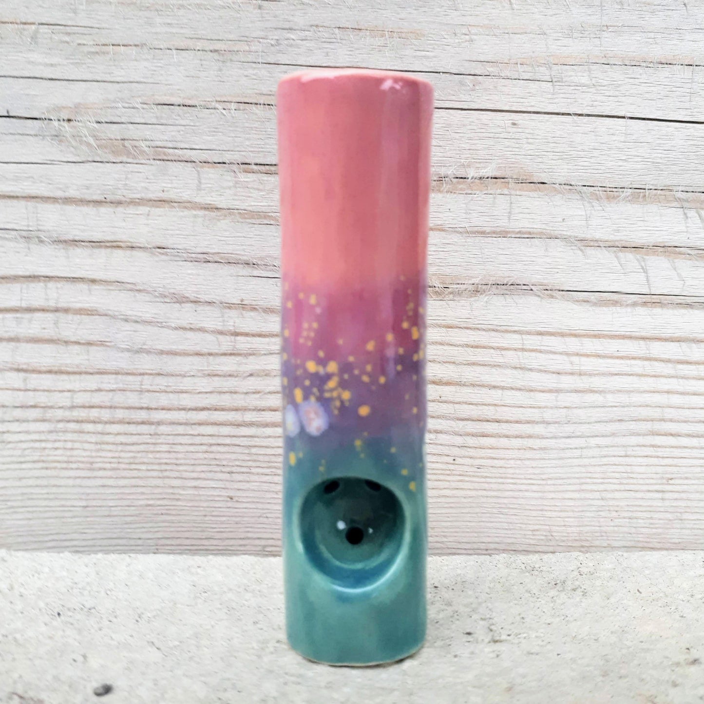 Cotton candy Dream Mini Cannabis Pipe standing on end front view
