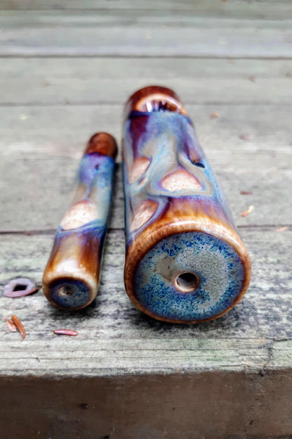 Dirty Peacock original cannabis pipe and uno chillum mouth piece view