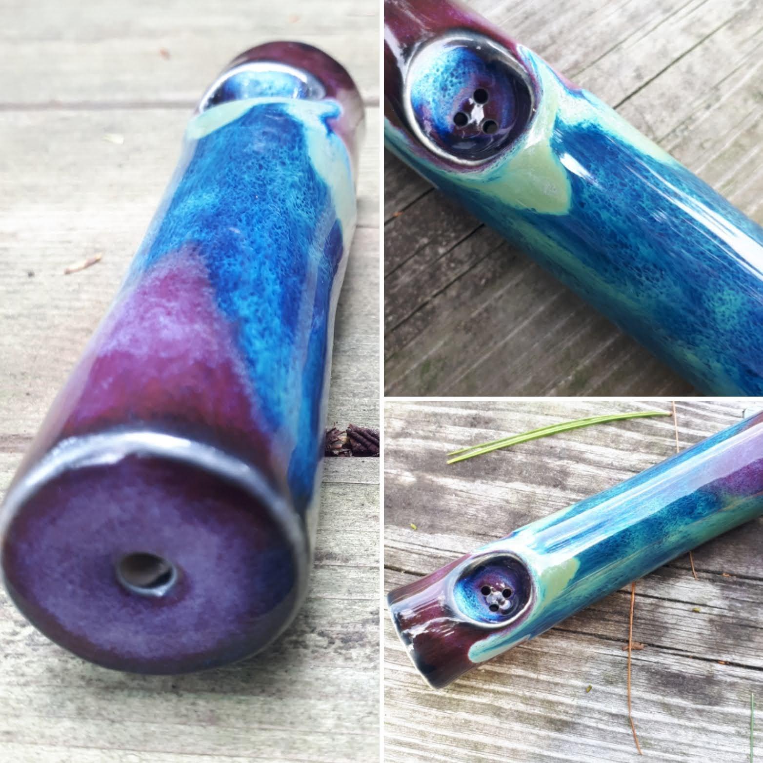 Nebula Original Cannabis Pipe, galaxy inspired black, blue, purple and green hazy/drippy colours